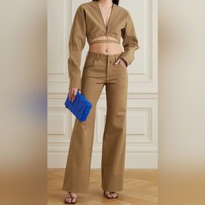 CHRISTOPHER ESBER Stretch Cotton Lyocell Blend Straight Leg Pants Brown US2/XS